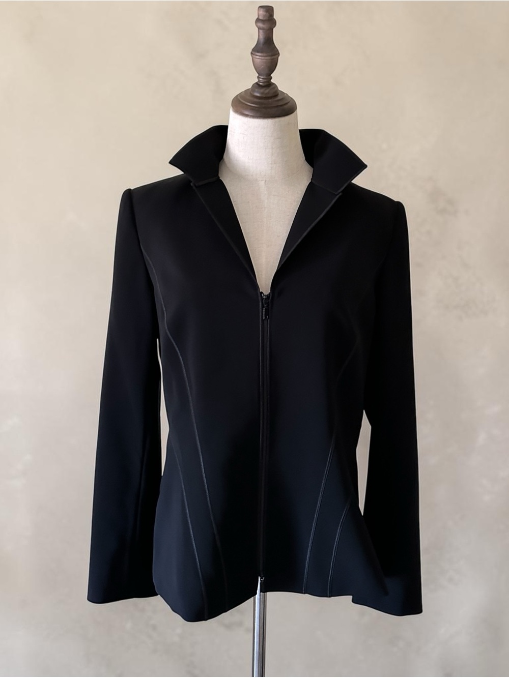 Lafayette 148 New York Black Zip Front Stretch Jacket Blazer‎ Women’s 10